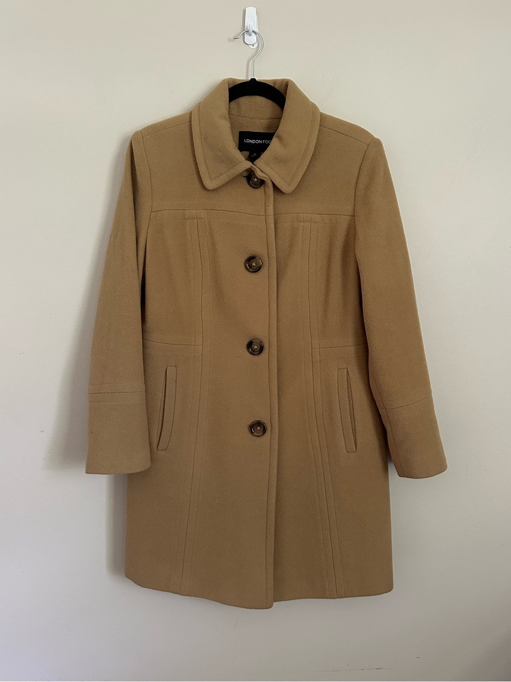 London Fog Camel Wool Blend Coat Size Medium Classic A-Line Peacoat Fall Preppy